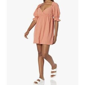 Billabong Perfect Paradise Dress Babydoll Casual Minidress Puff Sleeves, Med NEW